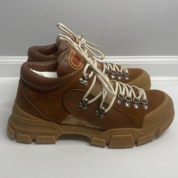 Gucci Sega Flashtrek Brick Red/Brown Leather Trim Midtop Boots Italy Sz 9 521680 - Picture 8 of 16